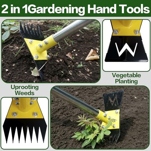 2-in-1 Garden Hoe and Weed Puller Rake 60 Inch Spring Steel Head