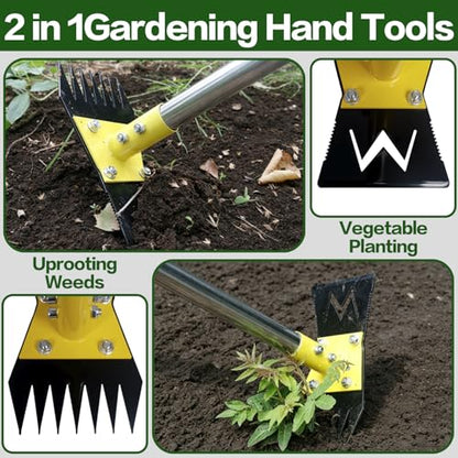 2-in-1 Garden Hoe and Weed Puller Rake 60 Inch Spring Steel Head