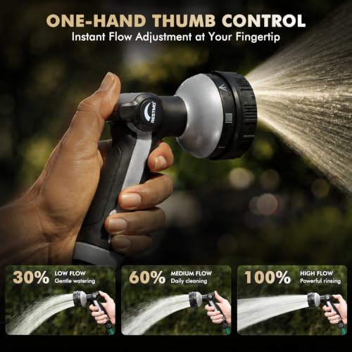 RESTMO Garden Hose Nozzle Heavy Duty, Thumb Control Metal Sprayer Nozzle - color: Silver, size: Normal