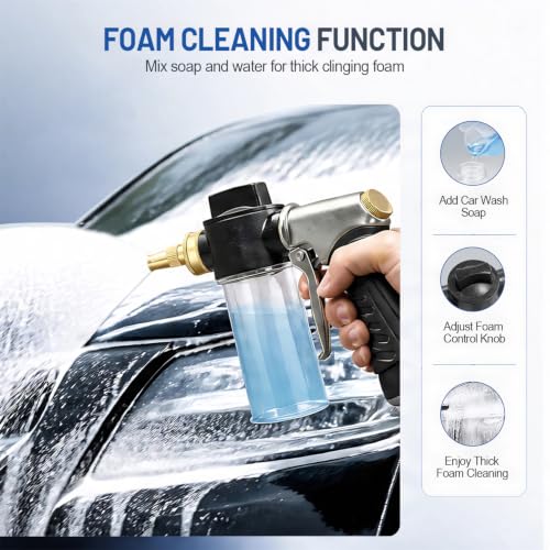 Metal Hose Nozzle with Soap Dispenser,High Pressure Foam Sprayer - size: Short Nozzle