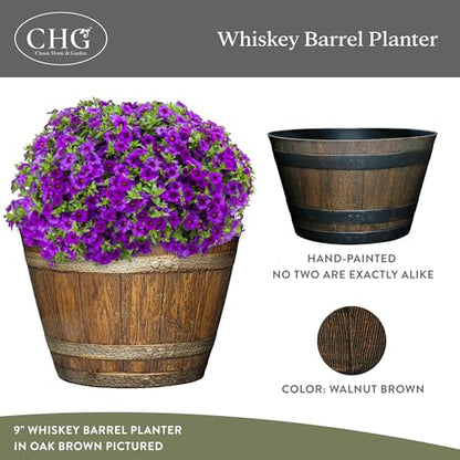 20.5" Jameson Whiskey Barrel with Drainage in Kentucky Walnut
