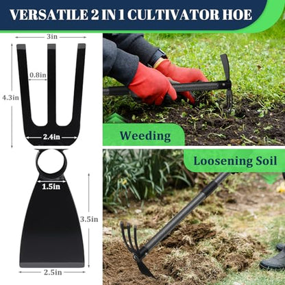 60” Garden Hoe 2-in-1 Heavy Duty Cultivator Tool for Weeding Soil Loosening - size: 60 Inches