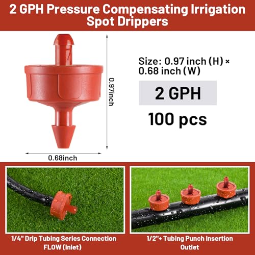 100pcs 2 GPH Pressure Compensating Drippers for Drip Irrigation - size: 2 GPH 100PCS