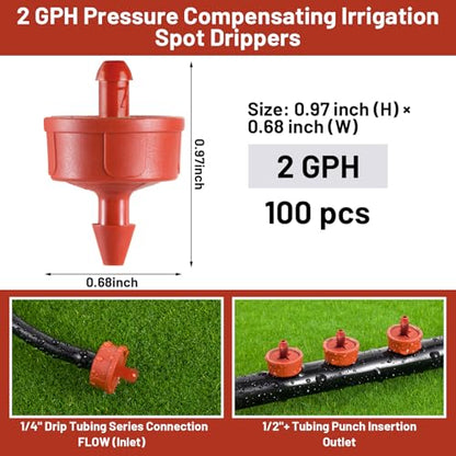 100pcs 2 GPH Pressure Compensating Drippers for Drip Irrigation - size: 2 GPH 100PCS