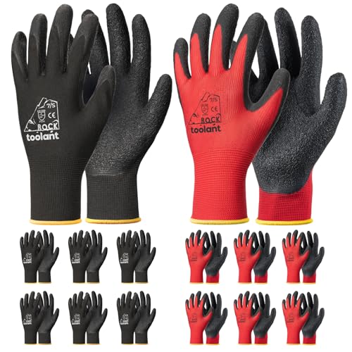 toolant Crinkle Latex Work Gloves, 12 Pairs, Black & Red, Small - color: Black & Red, size: Small