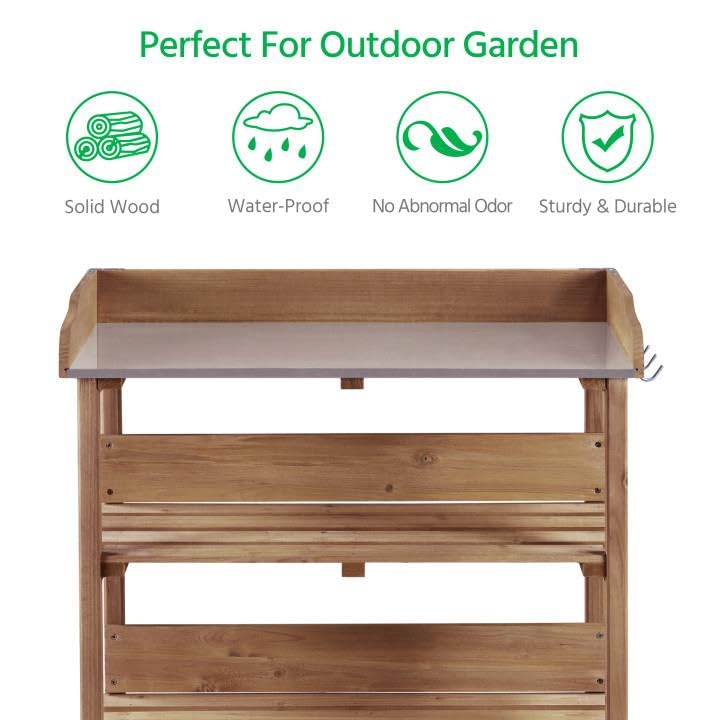 Yaheetech Potting Bench Outdoor Console Table w/3-Tier Storage,Brown - color: Brown