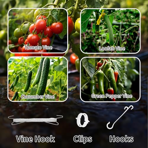 Tomato Support Hooks with Tomato Clips, Tomato Hooks with String 190pcs - size: 33.3ft-30ps