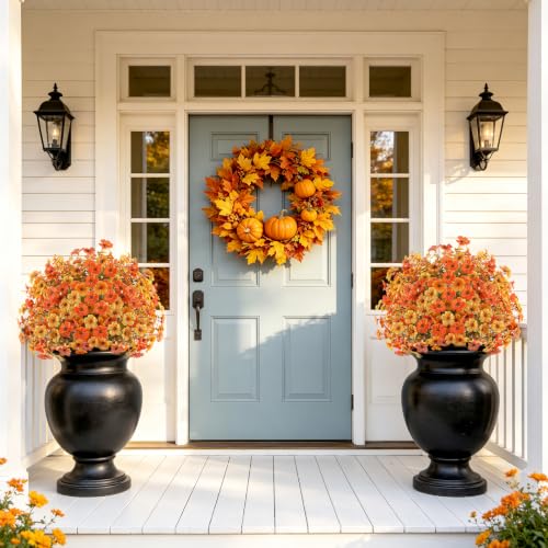 Agusbagli 4 PCS Fall Artificial Flower Ball Topiary 24" with Ground Spikes - color: Yellow, Orange