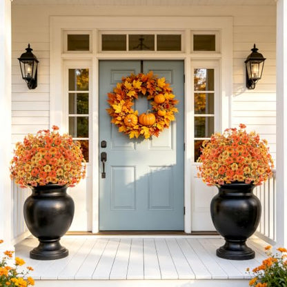 Agusbagli 4 PCS Fall Artificial Flower Ball Topiary 24" with Ground Spikes - color: Yellow, Orange