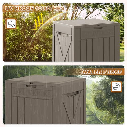 JUMMICO 52 Gallon Resin Package Delivery Box Lockable&Waterproof - color: Light Brown