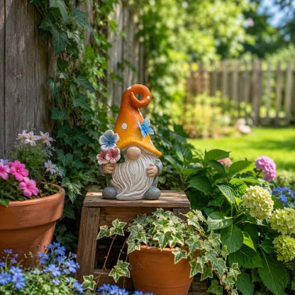 Solar Garden Gnome Statue: Outdoor Figurine with Flower Light - color: Flower Gnome