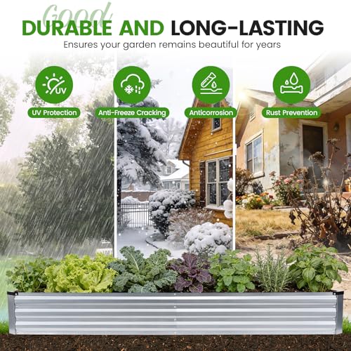 G GOOD GAIN 2Pcs Galvanized Raised Garden Bed 8x4x1ft for Herbs, Silver - color: Silver, size: 8x4x1FT(2 Pack)