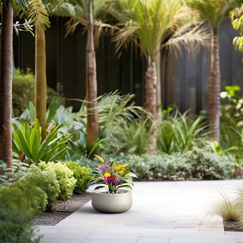 Kante Small Round Bowl Weathered Concrete Planter 11" Dia, Outdoor - color: Weathered Concrete, size: 11.8"w