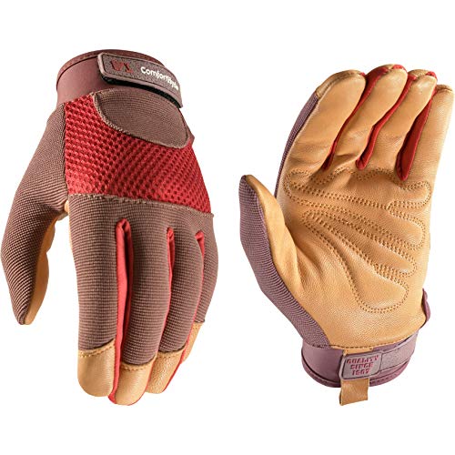 Wells Lamont Women's Breathable ComfortHyde Leather Hybrid Work Gardening Gloves, Large (7872L), Red - size: Large (Pack of 1)