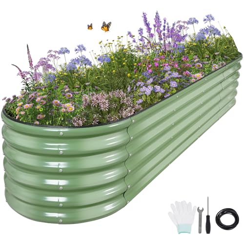 Galvanized Raised Garden Bed Outdoor- 8x2x1.4FT Planter Box, Green - color: Green, size: 8x2x1.4ft