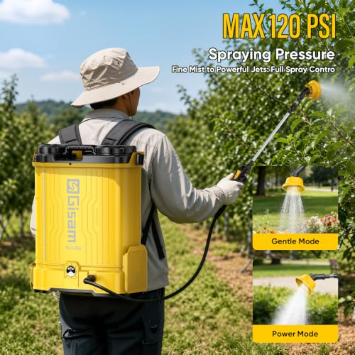 Battery Powered Backpack Sprayer with Auto Mixer,2 Batterie,120PSI Sprayer - color: yellow-4.3 gal