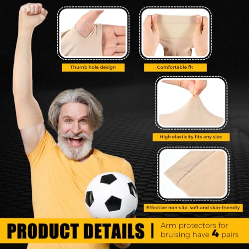 Janmercy 4 Pairs Protective Arm Sleeves for Thin Skin,Nude, Black - color: Nude, Black
