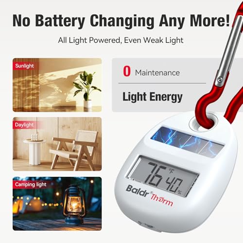 Solar Powered Portable Thermometer Hygrometer with Carabiner