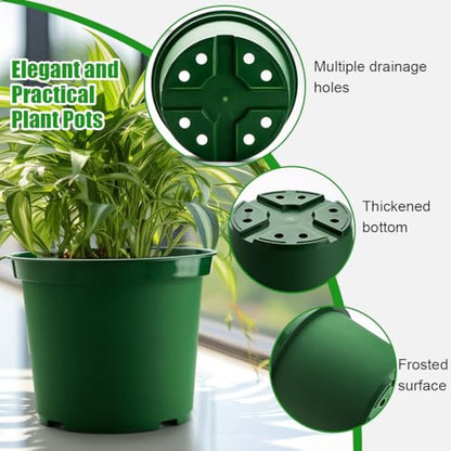 RooTrimmer 5 Gallon 12 Inch Plastic Nursery Pots, Plant Containers with Drainage Holes, Round Sturdy Garden Planters for Indoor/Outdoor Greenery, Gardening Gifts for Women (5-Pack, Green) - size: 5Gallon-5P-Green