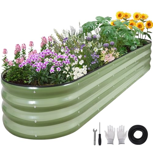 Galvanized Raised Garden Bed Outdoor, 8x2x1ft, Olive Green - color: Olive Green, size: 8×2×1ft (1 Pack)