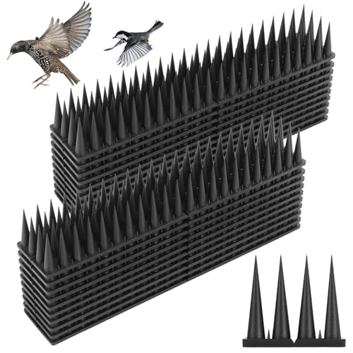 Bird Spikes, 18.7 Feet Bird Guard Spikes for Squirrel Cat Raccoon and Other Small Animals, Pigeon Spikes for Outdoor Fences and Roofs, Durable Plastic Bird Barrier Strips(20 Pack) - color: Black