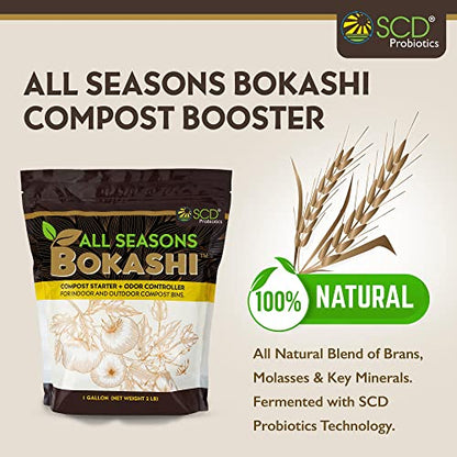 All Seasons Bokashi Compost Starter 2 lbs (1 Gallon) - Dry Bokashi Bran for Kitchen Compost Bin, Compost Food Pet Waste Quickly & Easily with Low Odor by SCD Probiotics - size: 2 lb