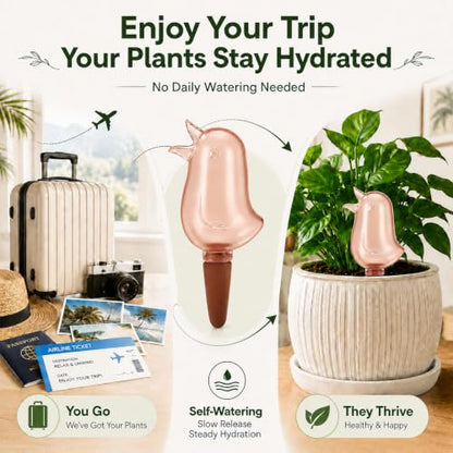4 Pack Self Watering Spikes for Indoor Plants, Plant Watering Devices with Bird Shape, Automatic Irrigation Spikes for Potted Plants, Vacation Plant Waterer System (Red) - color: Red