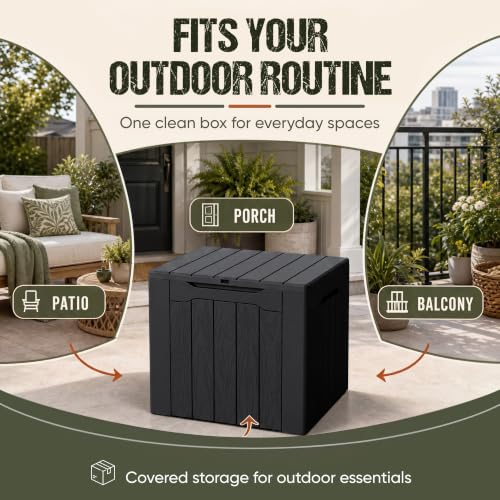 Flamaker Deck Box 30 Gallon, Waterproof Resin Small Storage Box with Lid - color: Black, size: 30 Gallon