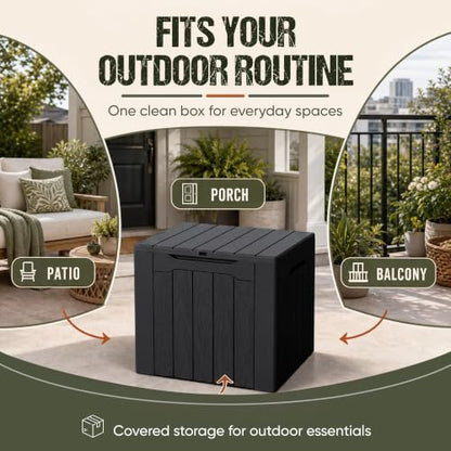 Flamaker Deck Box 30 Gallon, Waterproof Resin Small Storage Box with Lid - color: Black, size: 30 Gallon