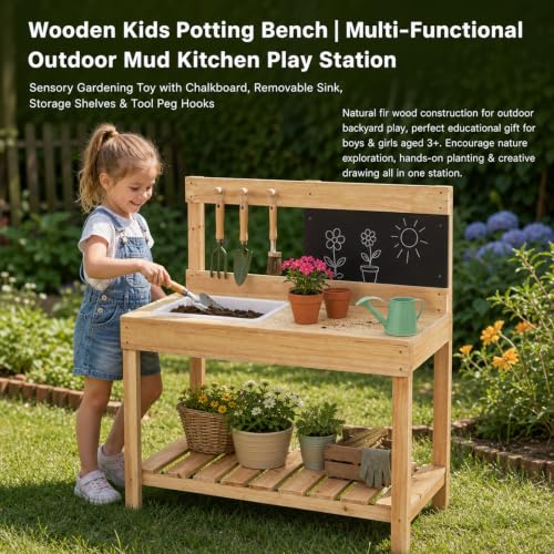 Kids Wooden Potting Bench Mud Kitchen