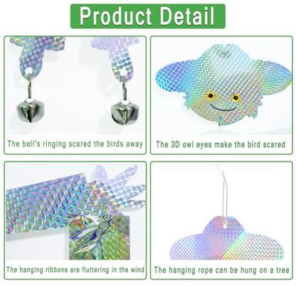 Hanging Bird Scare Reflective Devices, Scarecrow Highly Reflective Bird Deterrents Double-Sided Reflectors Keep Birds Away for Garden, Orchards, Patio, Yard (Scarecrow)