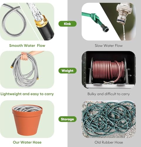 Unywarse Garden Hose 150FT Metal Water Hose with 10 Function Nozzle No-Kink - size: 150ft