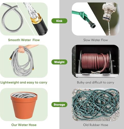 Unywarse Garden Hose 150FT Metal Water Hose with 10 Function Nozzle No-Kink - size: 150ft