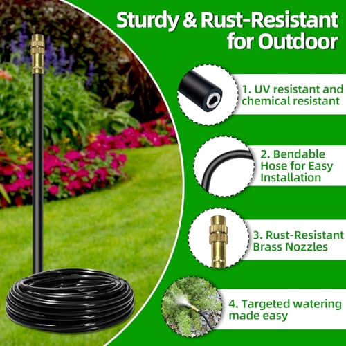 10 Pack 360° Copper Mister Nozzles with Tee for 5/16" Dirp Irrigation Kit - size: 7.8FT