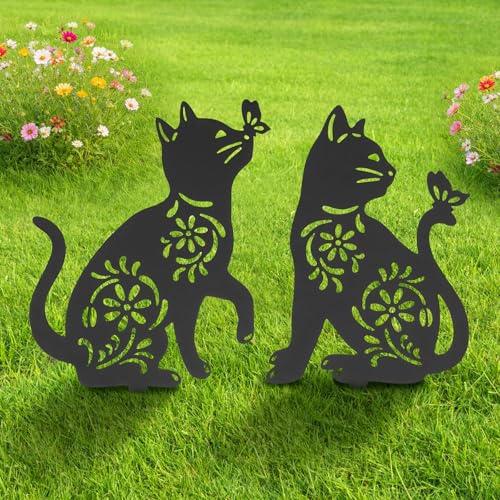 Cat Metal Decorative Garden Stakes, Rust Proof Cat Metal Black Silhouette Decor Garden Stakes for Yard Patio Lawn Decorations, Cats Outdoor Decor Gifts for Women/Men - size: Cat