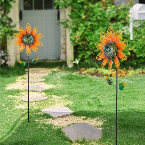 2 Pack Sunflower Wind Spinner, Sunflowers Pinwheels for Yard and Garden - color: Sunflowers