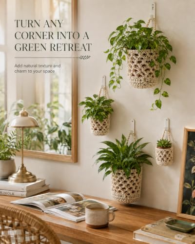 6 Pack Macrame Hanging Wall Planters,Cotton Baskets, 3 Sizes for Pots