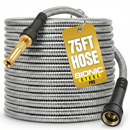 BIONIC STEEL PRO 75 Ft Metal Garden Hose with Brass Nozzle - size: 75 Feet