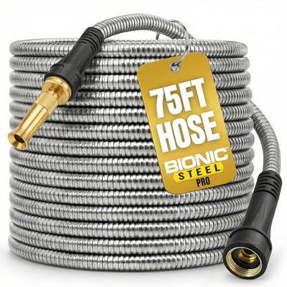 BIONIC STEEL PRO 75 Ft Metal Garden Hose with Brass Nozzle - size: 75 Feet