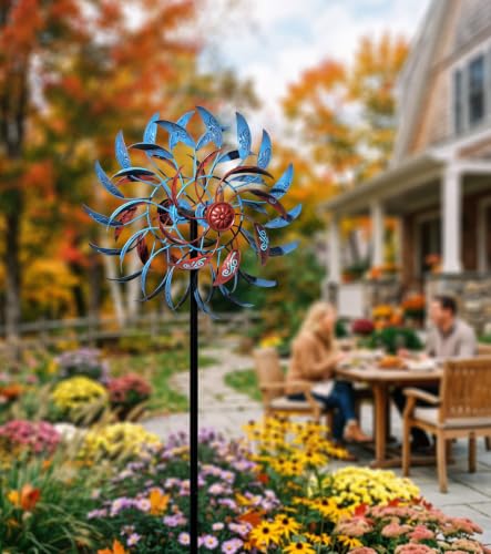 4 Layer Wind Spinners Metal Vine Scroll Kinetic Garden Yard Art Decor - color: Vine