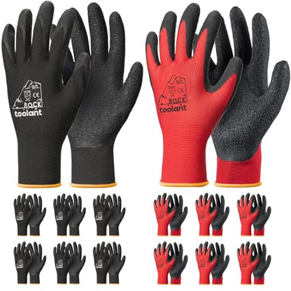 toolant Crinkle Latex Work Gloves, 12 Pairs, Black & Red, Large - color: Black & Red, size: Large