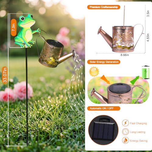 Solar Frog Watering Can Garden Stake Light, Outdoor Solar Decor Waterproof