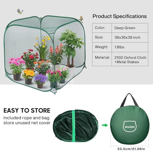 Pop Up Mesh Plant Cover, 35x35x38'' Garden Netting for Insect Protection - color: Green, size: 1 piece