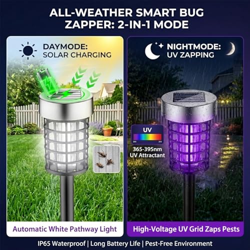 4 Pack Solar Bug Zapper Outdoor, Waterproof UV Insect Trap for Yard