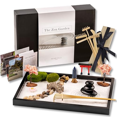 Island Falls Home Zen Garden Kit for Desk, Mini Zen Garden 11x8in Decor