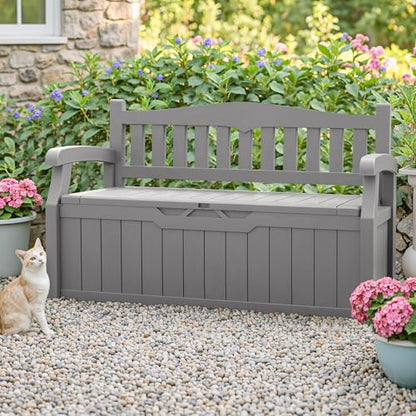 Homall 75 Gallon Outdoor Storage Benches Lockable Deck Box Waterproof - color: Grey