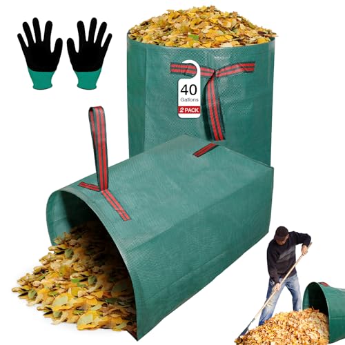 2‑Pack 40 Gallon Garden Leaf Bags, Reusable Dustpan Yard Waste Sacks