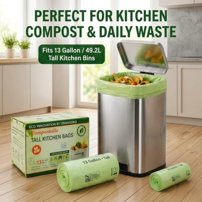 OrangeBio 13 Gallon Compostable Trash Bags, 50 Count, BPI Home Certified - size: 50 Count (Pack of 1)