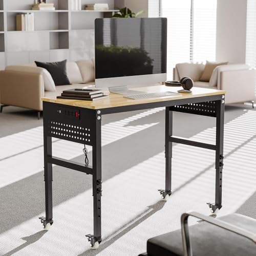 DNYKER 48" Adjustable Heavy Duty Workbench with Power Outlets & Pegboard - size: 48 INCH/Power outlets