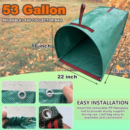53 Gallon Leaf Collector, Reusable Leaf Bag, Dustpan-Type Yard Garden Bag